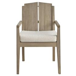 Sophia Coastal Beach Off White Boucle Brown Teak Outdoor Dining Arm Chair