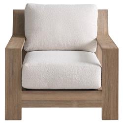 Sophia Coastal Beach Off White Boucle Brown Teak Outdoor Lounge Chair