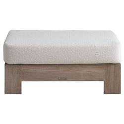 Sophia Coastal Beach Off White Boucle Brown Teak Rectangular Outdoor Ottoman