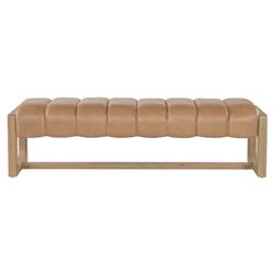 Xavier Modern Classic Toast Leather Light Oak Bedroom Bench