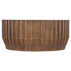 Lillian Modern Classic Brown Mango Wood Ribbed Round Coffee Table