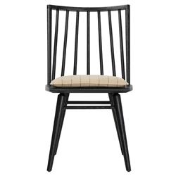 Lara Rustic Lodge Beige Striped Black Oak Windsor Dining Side Chair