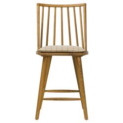 Lara Rustic Lodge Beige Striped Brown Oak Windsor Counter Stool