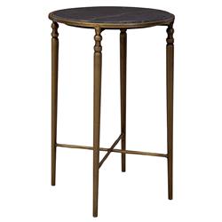 Emari French Country Grey Marble Antique Brass Side Table