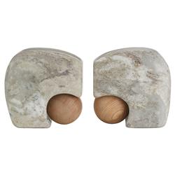 Melt Coastal Grey Marble Wood Bookends