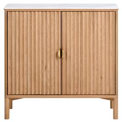 Cadence Modern Classic Marble Reeded Oak Wood Media Cabinet - 38"