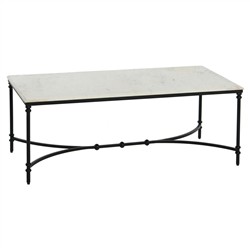 Rhea French Country White Marble Black Metal Rectangular Coffee Table