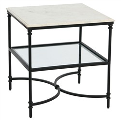 Rhea French Country White Marble Black Metal Square End Table