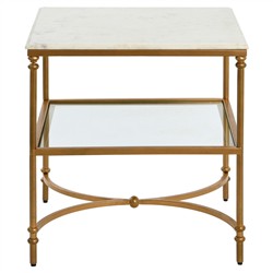 Rhea French Country White Marble Gold Metal Square End Table