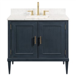 Cerise Updated Traditional White Marble Blue Oak Wood Vanity Sink - 37&quot;