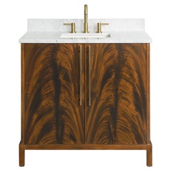 Ridge Updated Traditional White Marble Brown Mahogany Wood Vanity Sink - 37&quot;
