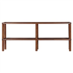 Tobi Updated Traditional Brown Oak Spindle Rectangular Console Table