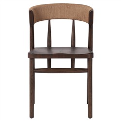Tanner Updated Traditional Brown Oak Wood Woven Dining Side Chair