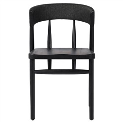 Tanner Updated Traditional Black Oak Wood Woven Dining Side Chair