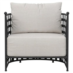 Emeline Cream Upholstered Black Iron Outdoor Barrel Chair