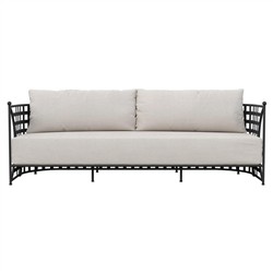 Emeline Cream Upholstered Black Iron Outdoor Sofa - 88&quot;