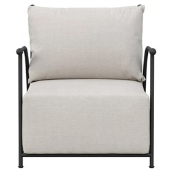 Emeline Cream Upholstered Black Iron Outdoor Lounge Chair