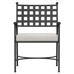 Emeline Cream Upholstered Black Iron Outdoor Dining Arm Chair
