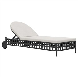 Emeline Cream Upholstered Black Iron Outdoor Chaise Lounge