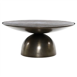 Malia Industrial Taupe Marble Aged Bronze Iron Round Coffee Table