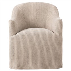 Desiree French Country Beige Striped Slipcovered Dining Arm Chair