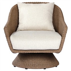 Marciana Coastal Beach Beige Upholstered Brown Woven Wicker Outdoor Swivel Chair