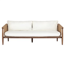 Sophie Coastal Beach White Upholstered Brown Teak Woven Outdoor Sofa - 76"