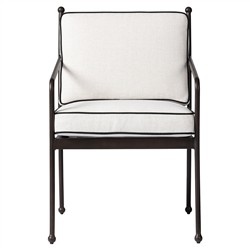 Gretchen French Country White Upholstered Black Welt Aluminum Outdoor Dining Side Chair