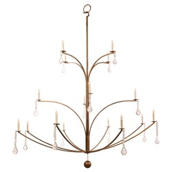 Giselle Traditional Quartz Crystal Aged Gold 3 Tier Chandelier