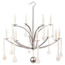 Siene Traditional Quartz Crystal Antique Silver Steel 2 Tier Chandelier