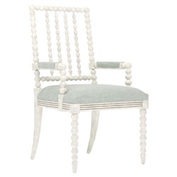 Sabinna Spring Blue Textured Weave Vintage White Dining Arm Chair