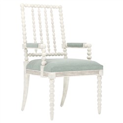Sabinna Sea Mist Velvet Vintage White Dining Arm Chair