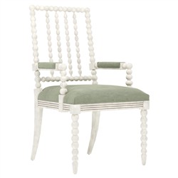 Sabinna Lustre Verde Velvet Vintage White Dining Arm Chair