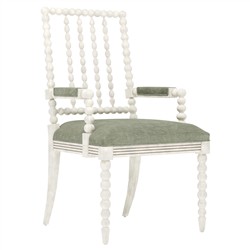 Sabinna Willow Green Velvet Vintage White Dining Arm Chair