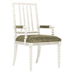 Sabinna Fern Velvet Vintage White Dining Arm Chair