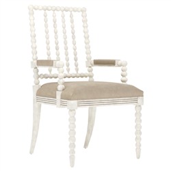 Sabinna Elephant Grey Leather Vintage White Dining Arm Chair