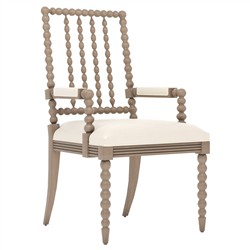 Sabinna Classic White Textured Weave Driftwood Dining Arm Chair