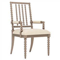 Sabinna Bisque Textured Weave Driftwood Dining Arm Chair