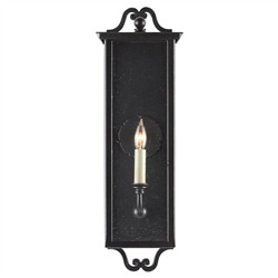 Ashbourne Traditional Seeded Glass Black Iron Outdoor Wall Sconce - Small