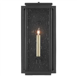 Windra Updated Traditional Seeded Glass Black Iron Outdoor Wall Sconce - Small