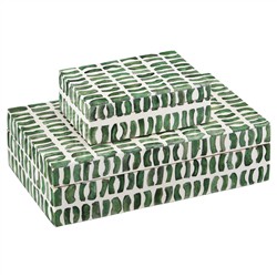 Esmina Updated Traditional Green Bone Decorative Box - Set of 2