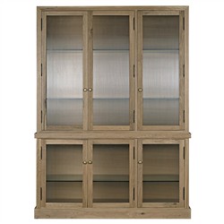 Cyrene Modern Classic Ribbed Glass Oak Wood Display Cabinet