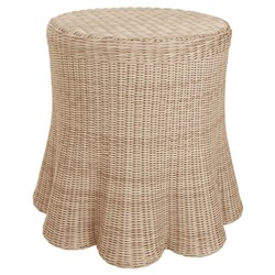 Bella Coastal Beach Natural Brown Woven Wicker Round Outdoor Side Table