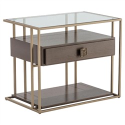 Adriana Hoyos Bolero Industrial Loft Glass Top Dark Brown Wood Bronze Nightstand Overstock