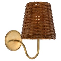 Visual Comfort Lyndsie Traditional Dark Wicker Shade Antique Brass Armed Sconce