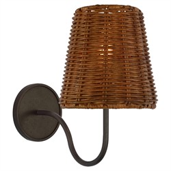 Visual Comfort Lyndsie Traditional Dark Wicker Shade Aged Iron Armed Sconce