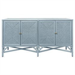Worlds Away Eleanor Coastal Beach Light Blue Rattan Woven Rope Sideboard