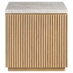 Isabella Modern Classic Grey Stone Fluted Brown Wood Square Side Table