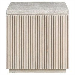 Isabella Modern Classic Grey Stone Fluted White Oak Wood Square Side Table