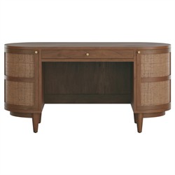 Noah Modern Classic Brown Wood Cane Oval Desk